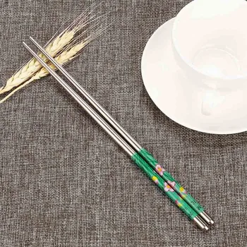 1 пара высококачественных палочек для еды в китайском стиле с белым цветочным узором из нержавеющей стали, пара новых портативных палочек для еды