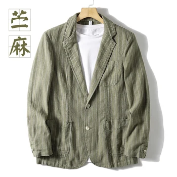 2023 Imported ramie! Высококачественный плотный льняной весенне-летний полосатый дышащий модный деловой красивый тонкий пиджак для отдыха
