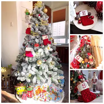 2023 Рождественские носки с красными буквами алфавита в виде снежинок, Рождественский вязаный чулок, украшение рождественской елки для дома, Рождественский Gif N8F8