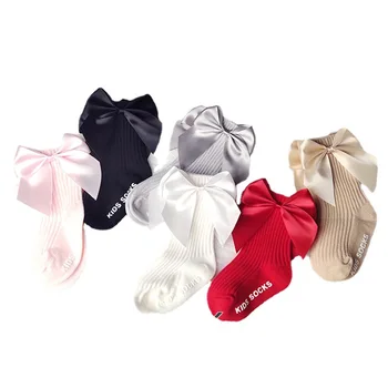 Citgeett Хлопчатобумажные носки для новорожденных девочек от 0 до 3 лет, детские противоскользящие носки-трубочки с бантом на весну-осень