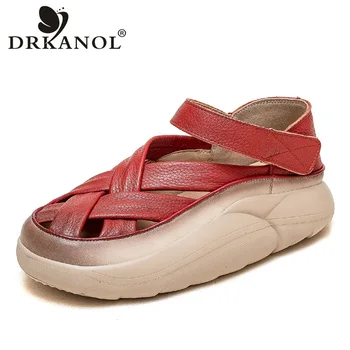 DRKANOL Модные летние полые туфли, женские кроссовки на массивной платформе, дышащие повседневные туфли на плоской платформе из натуральной кожи