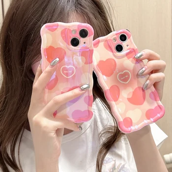 Hygge Fashion Pink Love Heart Защитный чехол для телефона для iPhone 14 Plus 13 12 11 Pro Max, противоударный силиконовый бампер