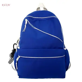KUZAI, однотонный водонепроницаемый нейлоновый рюкзак на диагональной молнии, женская школьная сумка для колледжа большой емкости, Студенческая сумка для девочки-подростка