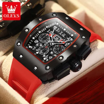 OLEVS 3608, спортивный силиконовый ремешок, мужские наручные часы, кварцевые, с большим циферблатом, Высококачественные Водонепроницаемые Часы для мужчин, светящийся хронограф
