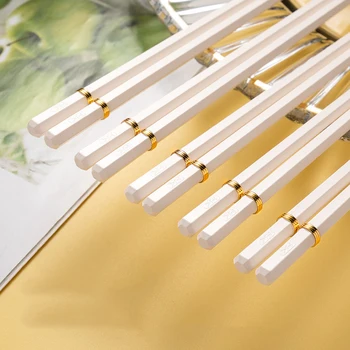 Белые 5 пар Японско-Китайские палочки для еды, палочки для суши, Многоразовый набор Корейских палочек для еды, Посуда из металлического сплава Palillos Chinos