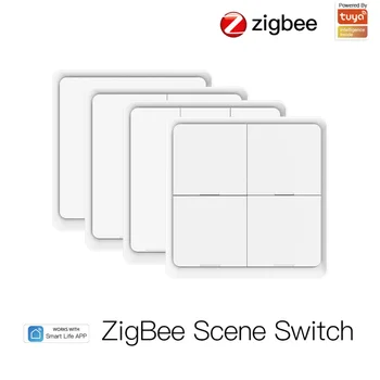 Беспроводная Бесплатная Наклейка Tuya ZigBee 3.0 с 4-полосной панелью, Кнопочный Переключатель Сцены, Беспроводной Доступ Через Smart Life Zigbee Gateway, Управление Умным Домом