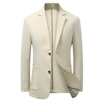 Большие размеры 4XL, однотонные Белые вечерние куртки, Корейские мужские пиджаки с длинными рукавами, офисная одежда, свадебный блейзер