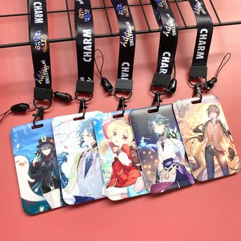 Брелок для ключей Genshin Impact с мультяшным рисунком, ремешок для женщин и девочек, шейный ремешок из аниме, Идентификационная карта Fox, Держатель для кредитных бейджей, ювелирные изделия Miko Lariat