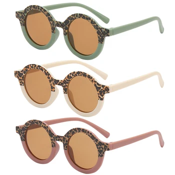 Велосипедные очки для детей, милые леопардовые двухцветные круглые солнцезащитные очки в форме мультяшного медведя, детские велосипедные очки с защитой UV400