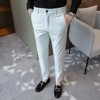 Весенне-осенние мужские костюмные брюки, узкие Деловые Офисные брюки с эластичной резинкой на талии, классические Корейские брюки для костюма с прямыми штанинами, одежда для мужчин C04