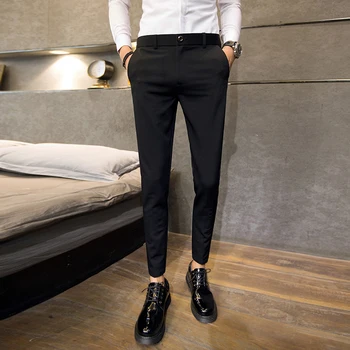 Весна-осень 2021, Новые мужские костюмные брюки, однотонные повседневные деловые брюки, облегающие брюки, мужские свадебные брюки F127