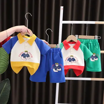 Детская хлопковая одежда для маленьких мальчиков и девочек, летняя спортивная футболка, Шорты, 2 шт. /компл., одежда для младенцев, спортивные костюмы для малышей 0-5 лет