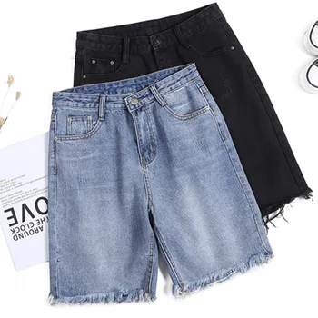 Джинсовые шорты Женские Летние 2023 С высокой талией, мешковатые, широкие Прямые короткие джинсы, повседневные джинсовые шорты Y2K в винтажном корейском стиле в винтажном стиле