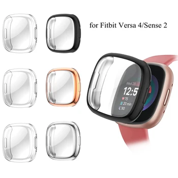Защитная пленка для экрана для Fitbit Versa 4/Sense 2 Аксессуары для чехлов Мягкий чехол с покрытием из ТПУ, круговой защитный экран, бампер с полным покрытием