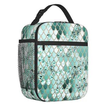 Изготовленная на заказ сумка для ланча с принтом в виде чешуи Русалки, женская теплая сумка-холодильник, изолированный ланч-бокс для детской школы