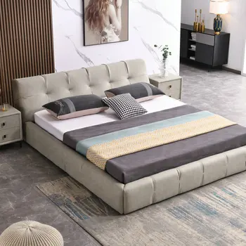 Итальянская легкая тканевая рама из ткани класса люкс для мебели спальни Современный минималистичный каркас двуспальной кровати 1,8 м в главной спальне
