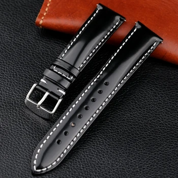 Итальянский кожаный ремешок для часов ручной полировки 18 19 20 21 22 мм, черный быстросъемный кожаный ремешок, мужской браслет
