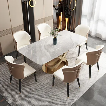 Итальянский легкий Роскошный обеденный стол на каменной плите, маленький блок Pandora, яркий прямоугольник, современный Простой обеденный стол и стул для дома