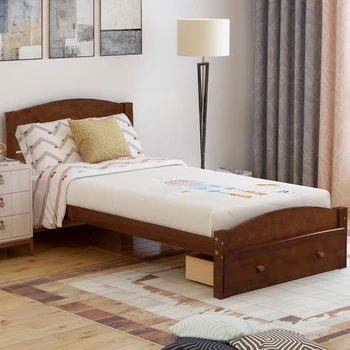 Каркас односпальной кровати на платформе с ящиком для хранения и опорой из деревянных планок Пружинный блок не требуется