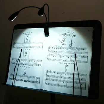 Клипса с 2 двойными кронштейнами, 4 светодиодных светильника для пюпитра, черный для фортепиано, скрипки, исполнения музыкальных инструментов