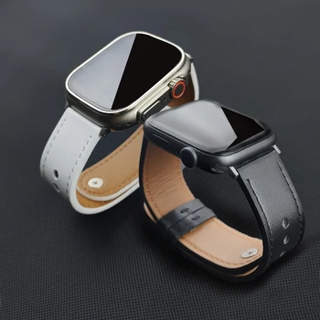 Кожаный ремешок для Apple watch band 44 мм 45 мм ultra 49 мм 41 мм 40 мм браслет correa для iwatch серии 5 6 SE 7 8 Аксессуары с 4 полосами