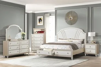 Комплект для спальни Tiffany Queen из 5 предметов, выполненный из дерева цвета слоновой кости и шампанского золота