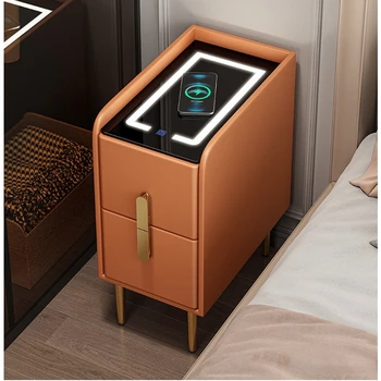 Легкая роскошная тумбочка для спальни с беспроводной зарядкой, сенсорный выключатель, 3-цветный ночник, Шкафы для хранения, мебель с двумя выдвижными ящиками