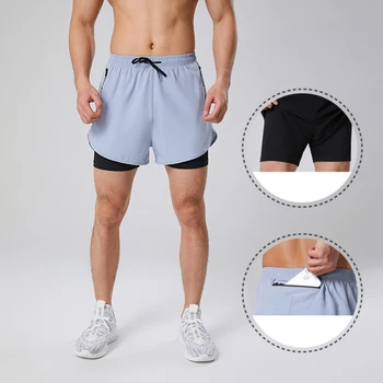 Летние мужские поддельные спортивные шорты для бега на открытом воздухе, эластичные шорты для марафона в тренажерном зале, быстросохнущие шорты для фитнеса
