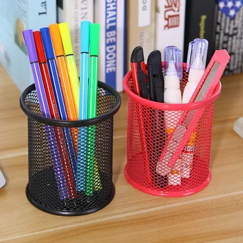 Металлический сетчатый квадратный футляр для ручек, подставка для карандашей, органайзер для канцелярских принадлежностей на офисном столе, прочный пенал для карандашей, черный