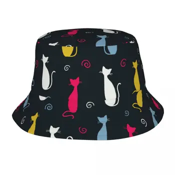 Милая панама с изображением кошки, летняя пляжная шляпная одежда, рыболовные кепки для спорта на открытом воздухе, женский боб, складной