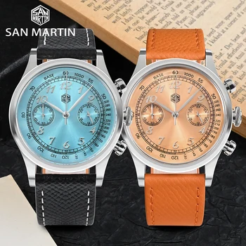 Модные часы San Martin SN101 38 мм, сапфировое зеркало VK64, Водонепроницаемые роскошные Повседневные мужские наручные часы, хронограф, кварцевые часы