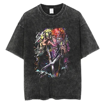 Мужская уличная одежда, Свободная футболка с рисунком аниме, Мягкая летняя футболка в стиле харадзюку в стиле ретро, унисекс, хип-хоп, футболки