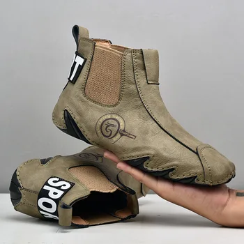 Мужские ботинки 2023 года, теплая хлопчатобумажная обувь ручной работы, уличные кроссовки на мягкой подошве, удобные мужские ботильоны, мужские повседневные короткие ботинки на плоской подошве