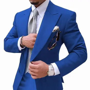 Мужские костюмы Королевского синего Цвета, Деловой Мужской костюм, 2 предмета, Повседневный Приталенный Благородный Блейзер Для Выпускного Вечера, Вечерние Смокинги Для жениха (Caot + брюки)