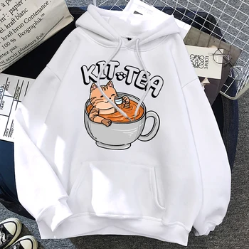 Мужские толстовки Kit Tea Cat In Cup Of Tea, креативные модные осенние флисовые толстовки с длинными рукавами, повседневная универсальная мужская одежда