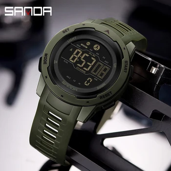 Мужские часы бренда SANDA Спортивный шагомер Калории 50 м Водонепроницаемые светодиодные цифровые хроно часы Мужские электронные наручные часы Relogio