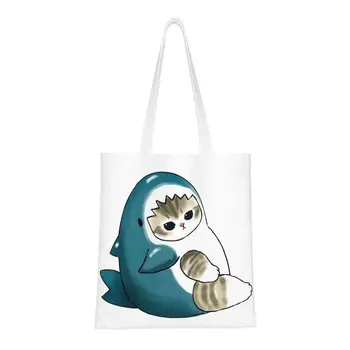 Мультяшное животное Манга Кошка Акула, сумки для продуктовых покупок, женские сумки-тоут Kawaii, холщовая сумка для покупок, сумка большой емкости
