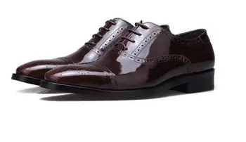 Новые официальные туфли-броги из дышащей натуральной кожи с острым носком и резьбой, деловая мужская обувь, мужская обувь на шнуровке, модельные туфли