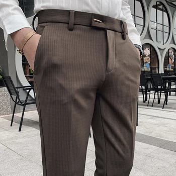 Новый стиль Официальных универсальных брюк Серо-черные мужские модные брюки Офисные брюки Мужские брюки в британскую полоску Деловые