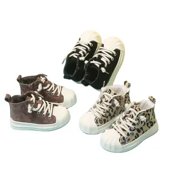 Осенне-зимние модные детские кроссовки с высоким берцем, ботинки, Замшевая леопардовая спортивная обувь для девочек и мальчиков, ботильоны для малышей