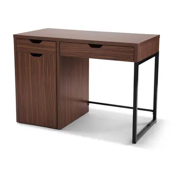 Письменный стол в металлическом каркасе, цвета какао, с выдвижными ящиками и шкафчиками