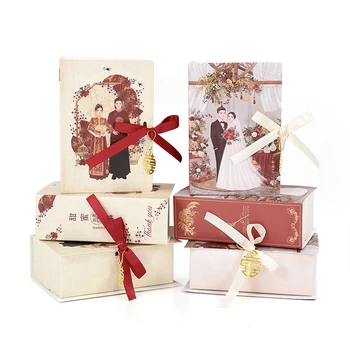 Подарочная коробка для свадебной вечеринки, 4 шт., коробки для упаковки шоколадных конфет в форме книги, украшения в китайском стиле, свадебные подарки для гостей