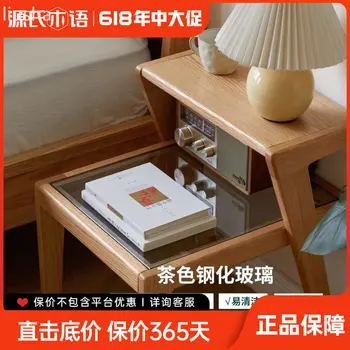 Прикроватная тумбочка из массива дерева, приставной столик в японском стиле, стеклянный столик для хранения вещей, современный простой прикроватный столик для маленькой спальни