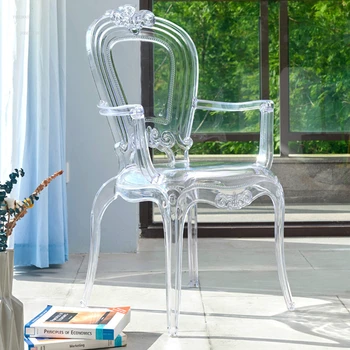 Прозрачные обеденные стулья во французском стиле Минималистичная Домашняя мебель с пластиковой спинкой Обеденный стул Легкий Роскошный Гостиничный Хрустальный стул