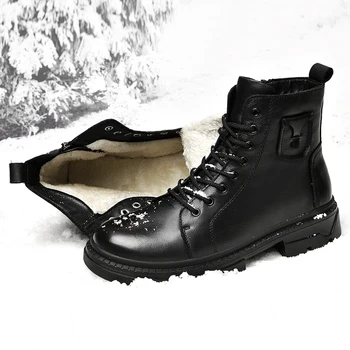 Роскошные ботинки, мужская зимняя обувь, черные военные ботинки из натуральной кожи, мужская тактическая обувь, Брендовая Теплая Плюшевая Зимняя обувь для мужчин
