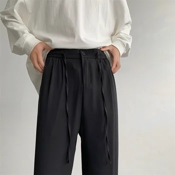Серый Черный Костюм Брюки Мужская мода Общество Мужские Модельные брюки Корейские Свободные Прямые Широкие брюки Мужские Офисные Официальные брюки