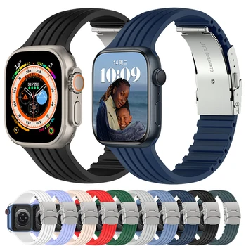 Силиконовый Ремешок Для Apple Watch band 44мм 40мм 45мм 41мм 49мм 38мм 42мм браслет smartwatch correa iwatch series 3 7 se 9 8 ultra