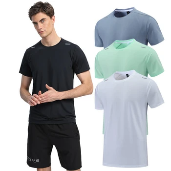Футболка для бега, Быстросохнущая мужская футболка для бега, спортивный топ для фитнеса, рубашка для тренировок в тренажерном зале, Дышащая повседневная спортивная одежда для бега трусцой.