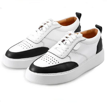 Черно-белые повседневные кроссовки Мужские контрастного цвета из воловьей кожи, резные Немецкие кроссовки на шнуровке, универсальные