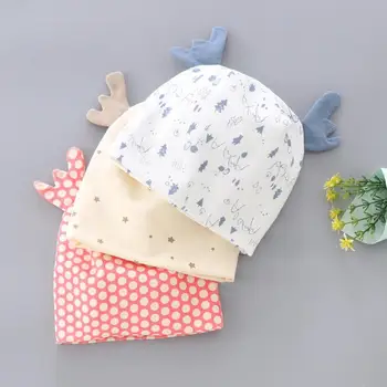 Шапочка для новорожденных, Мультяшные оленьи рога, Универсальная хлопковая шапочка для младенцев, летние шапочки для новорожденных, детские головные уборы на весну